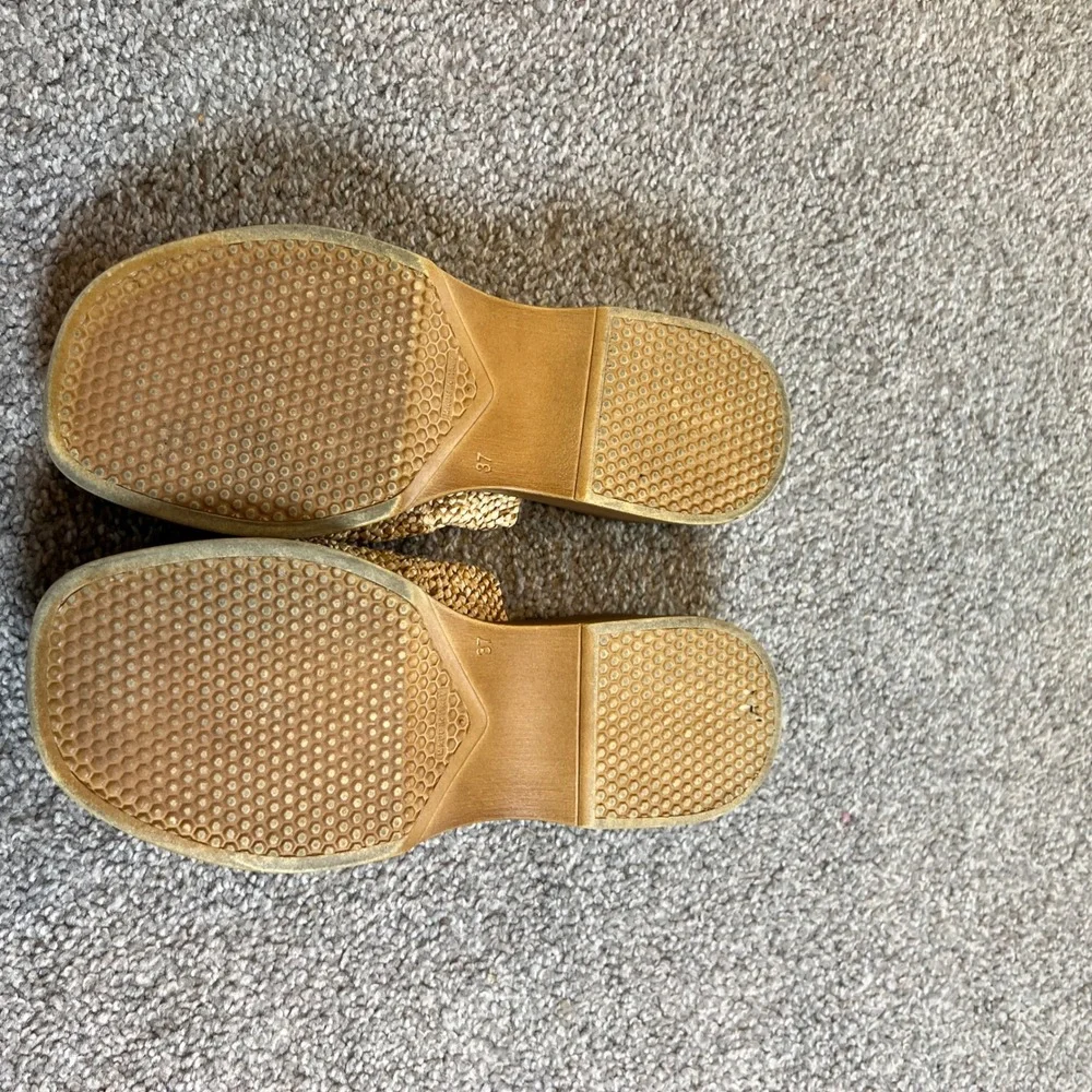 Steve Madden Platform Sandals Womens 6.5 Tan‎ Raffia Woven Wedge Italy slide on
